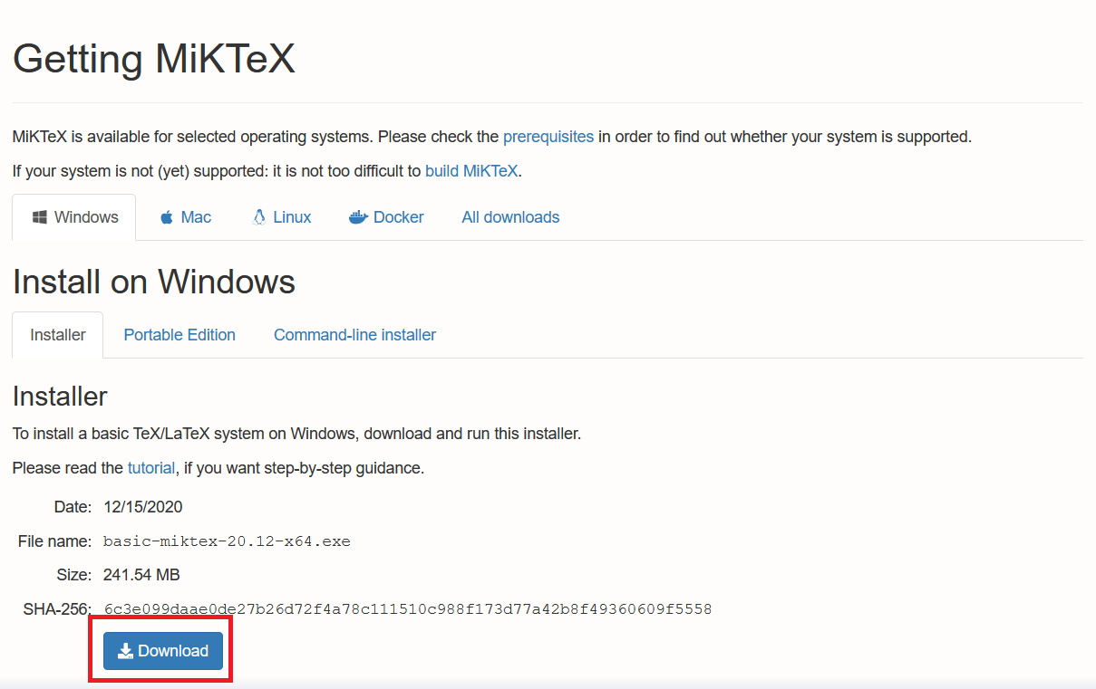 Installation Latex Quickstart