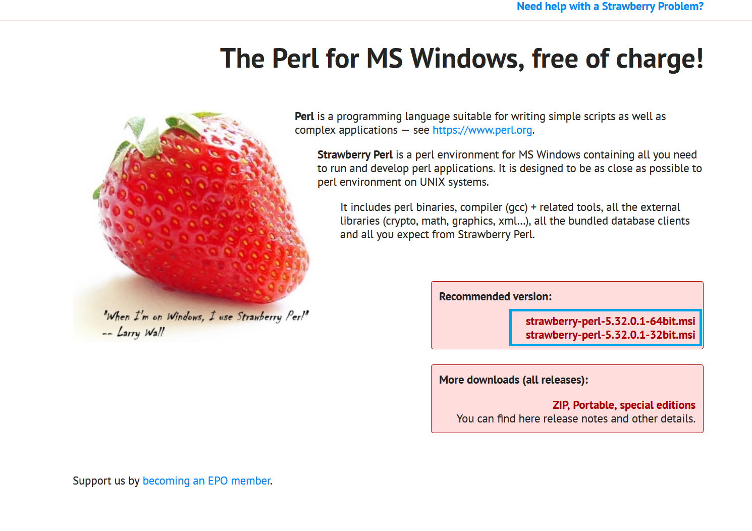 The installation page